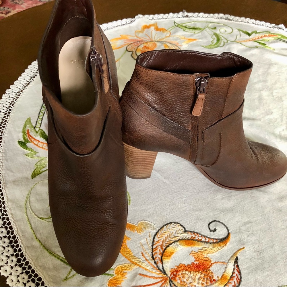 Cole Haan Calista Leather Ankle Boots. Harness Strap.Chocolate Brown. Size 10 - Picture 4 of 12